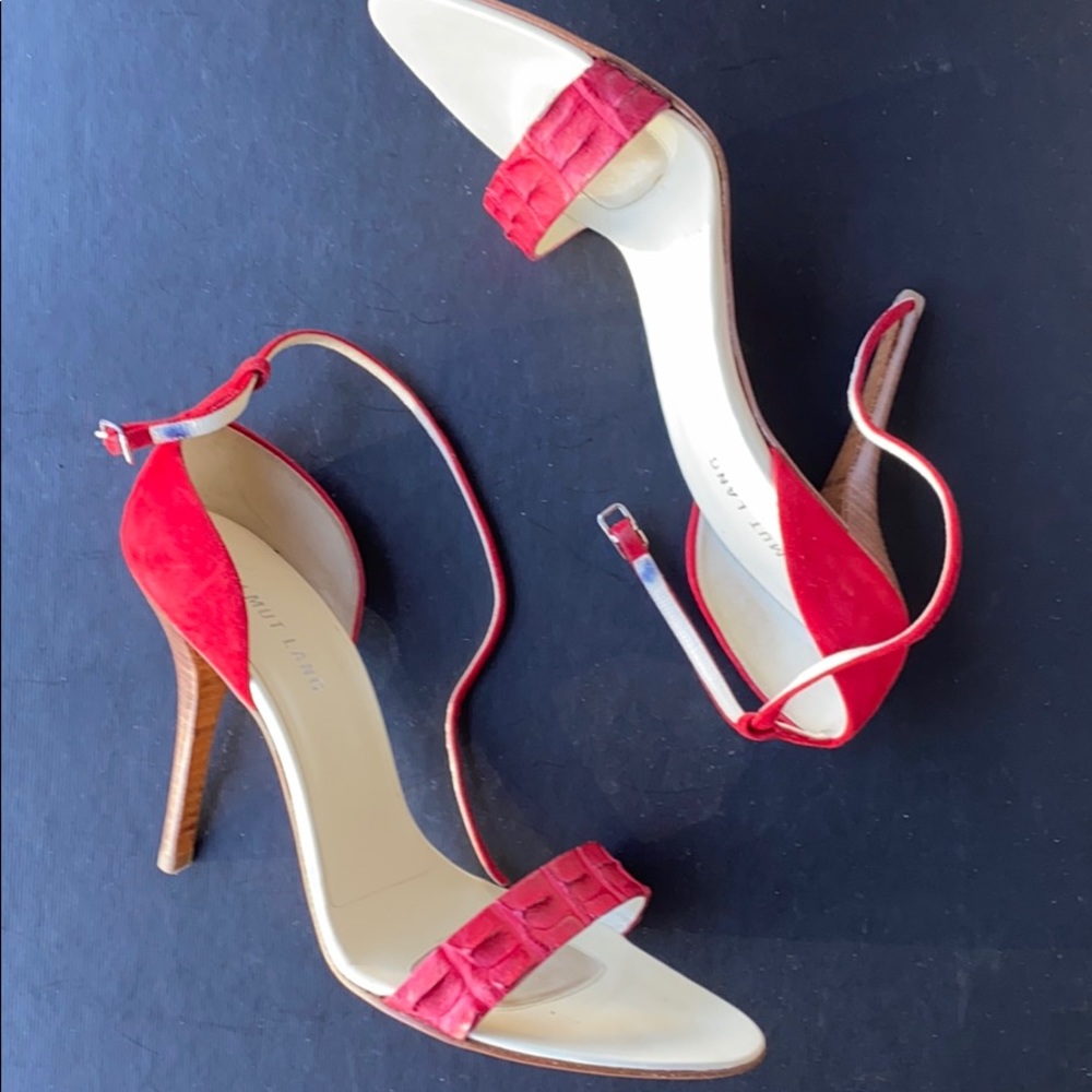 Authentic Helmut Lang Red Croc and Suede Sandal